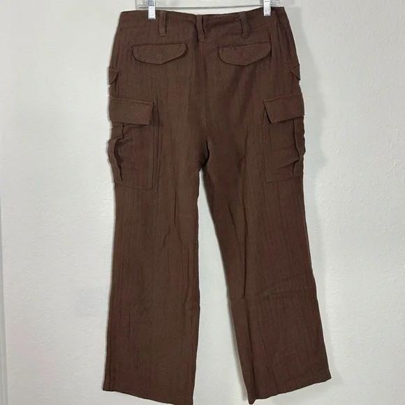 Free People Herringbone Textured Dark Academia Brown Cargo Pants Size 12 NWT - Picture 8 of 17